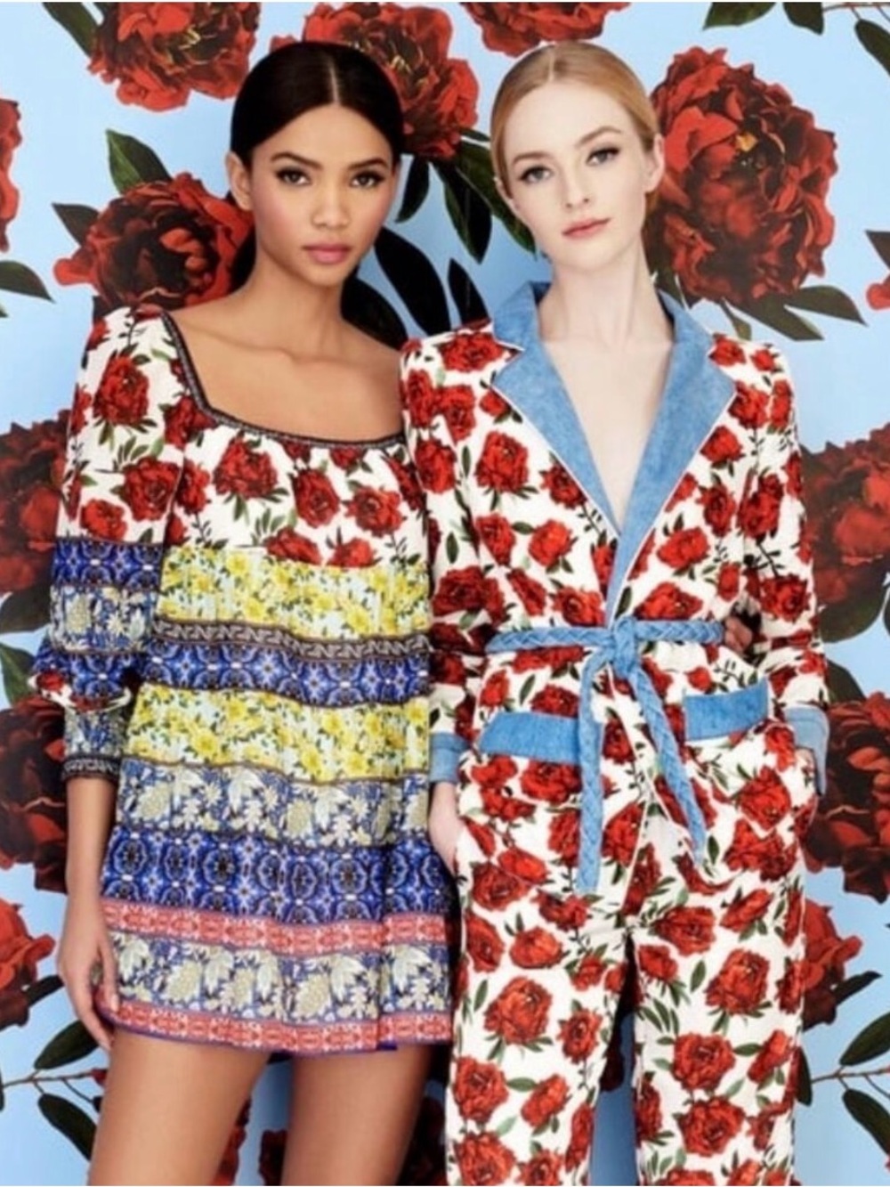 NWT Alice + Olivia Rowen Patchwork Tunic Dress Floral Babydoll 90s Boho Mini XS